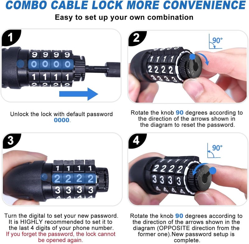 Febabilo Long Cable Lock, Extra Long Straight Bike Lock (5ft to 25ft) with Resettable Combination, Kayak Locks, Unique Thin end Cable Locks Suitable Kayak, Scooter, Paddle Boards, Canoe, Jet Ski - Image 5